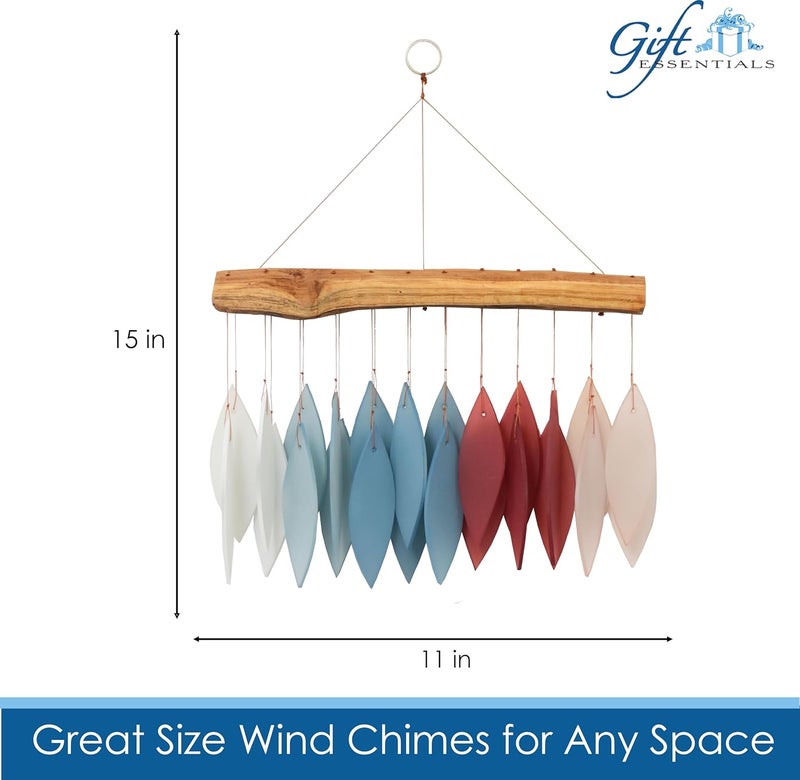 Gift Essentials Blue Handworks New England Harbor Glass Chime, Sandblasted Glass and Found Wood Handcrafted Wind Chime - Image 3